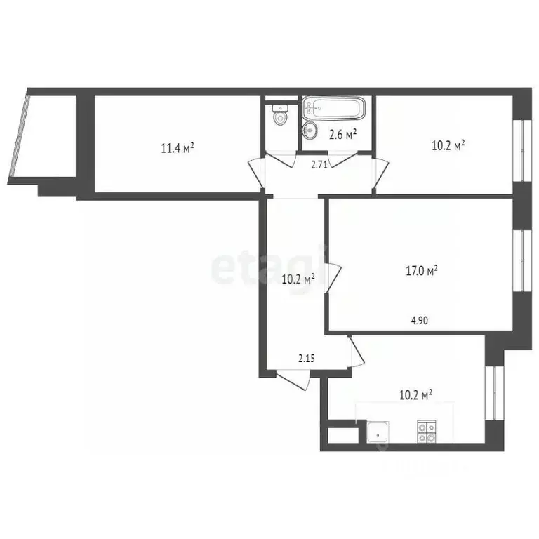 3-к кв. Новгородская область, Великий Новгород ул. Кочетова, 19 (62.6 ... - Фото 1