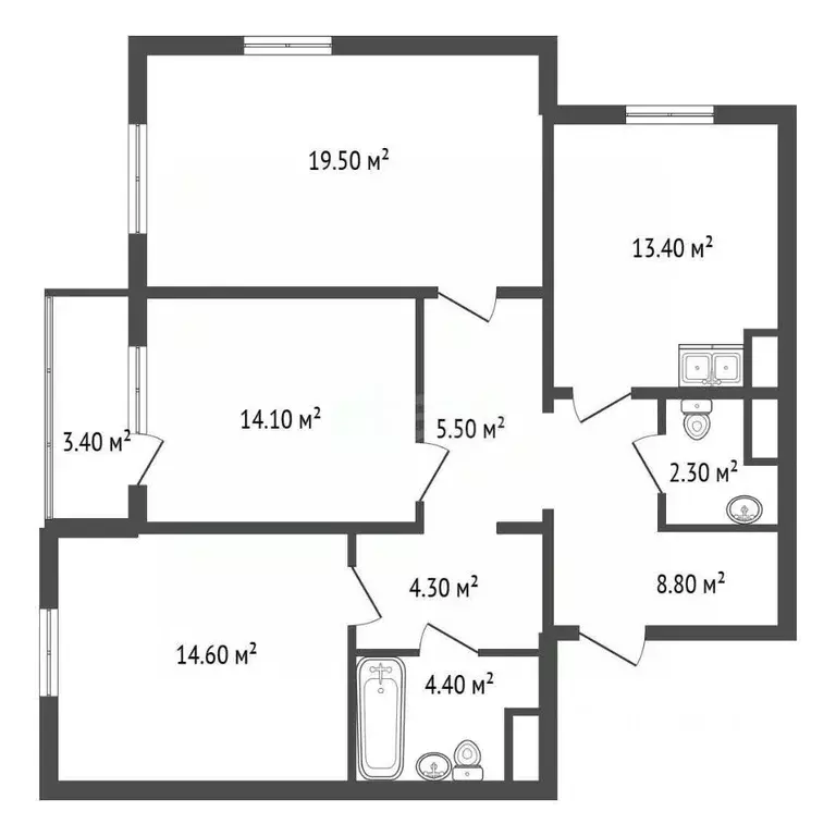 3-к кв. Санкт-Петербург Витебский просп., 97к1 (84.9 м) - Фото 2