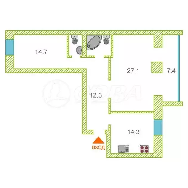 2-комнатная квартира: Тюмень, Солнечный проезд, 7 (76.3 м) - Фото 2
