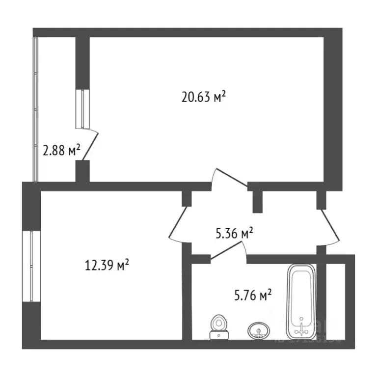 1-к кв. Тюменская область, Тюмень ул. Ю.-Р.Г. Эрвье, 32к1 (44.4 м) - Фото 2
