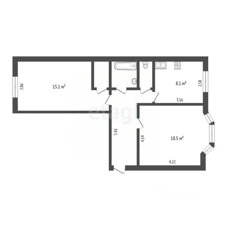 2-к кв. Ямало-Ненецкий АО, Новый Уренгой Железнодорожная ул., 46 (56.3 ... - Фото 2