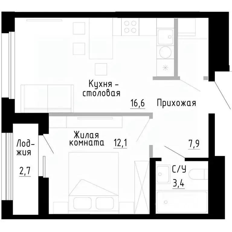 1-к кв. Приморский край, Владивосток 7Я жилой комплекс (41.4 м) - Фото 0