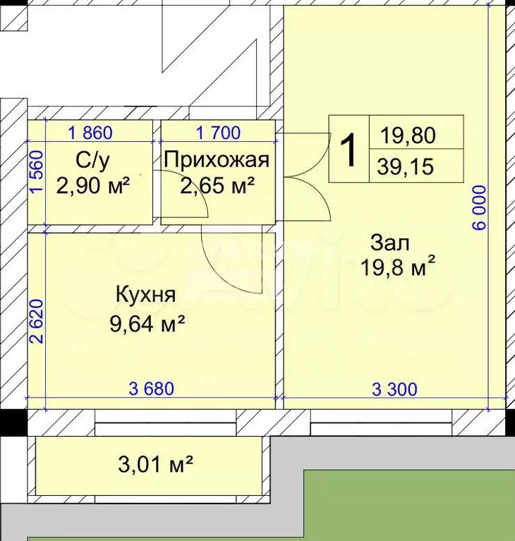 1-к. квартира, 39 м, 4/5 эт. - Фото 0