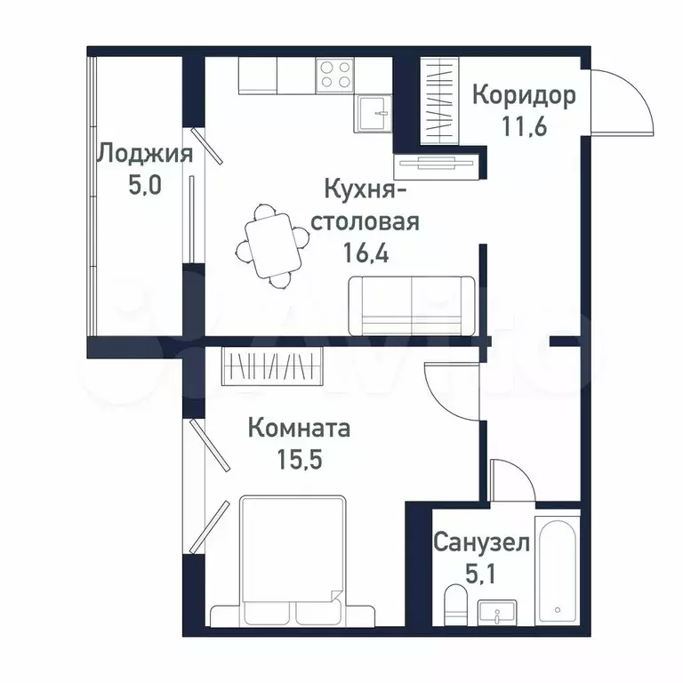 1-к. квартира, 48,2 м, 10/10 эт. - Фото 0