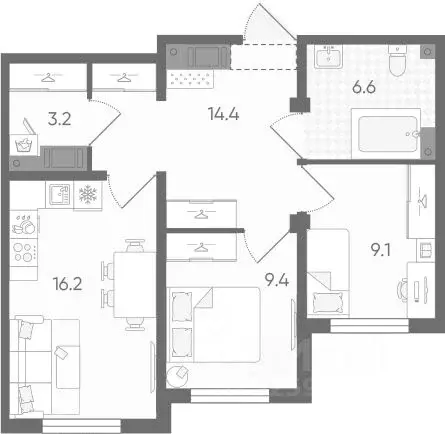 2-к кв. Санкт-Петербург ул. Пахомовская, 16к1 (58.2 м) - Фото 1