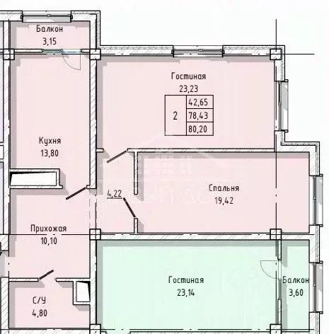 2-к кв. Кабардино-Балкария, Нальчик ул. Кирова, 331 (80.2 м) - Фото 2