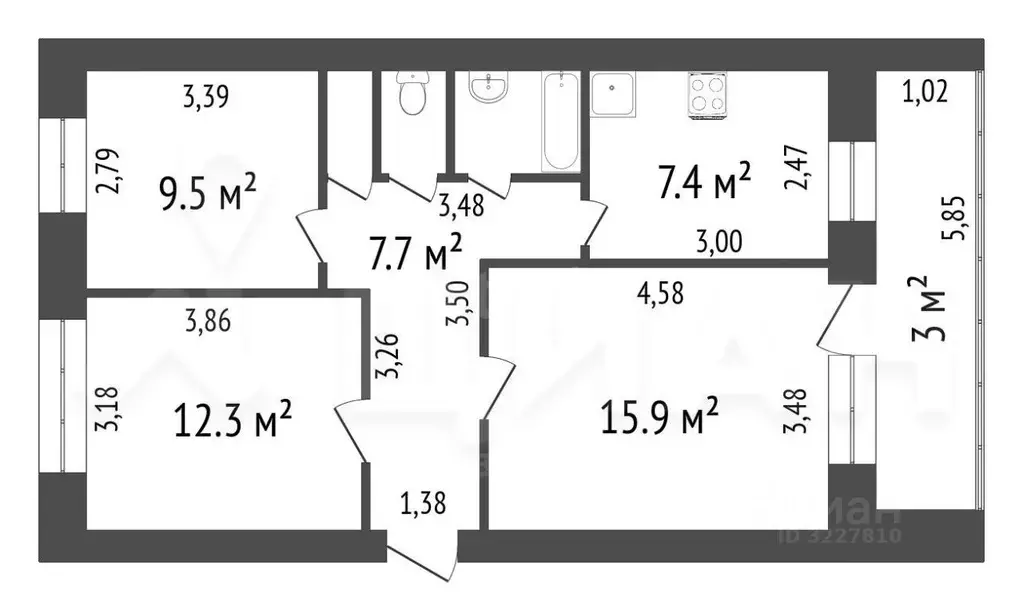 3-к кв. Татарстан, Казань ул. Лесгафта, 30 (62.0 м) - Фото 2