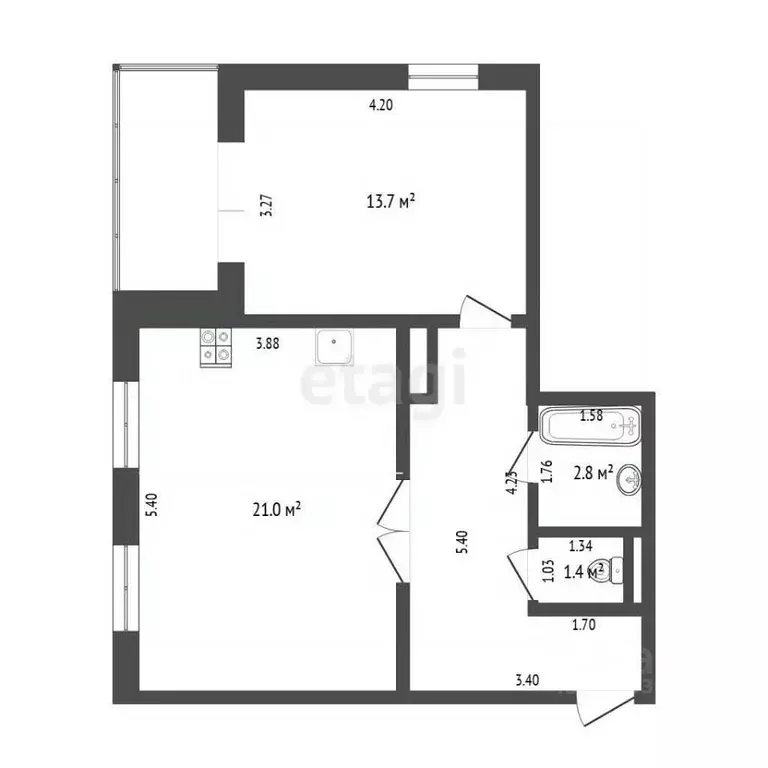 1-к кв. Тюменская область, Тюмень ул. Бориса Житкова, 7к1 (49.4 м) - Фото 2