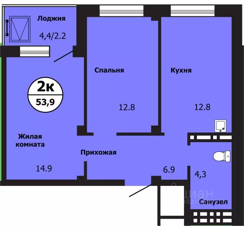 2-к кв. Красноярский край, Красноярск ул. Лесников, 43 (53.9 м) - Фото 0