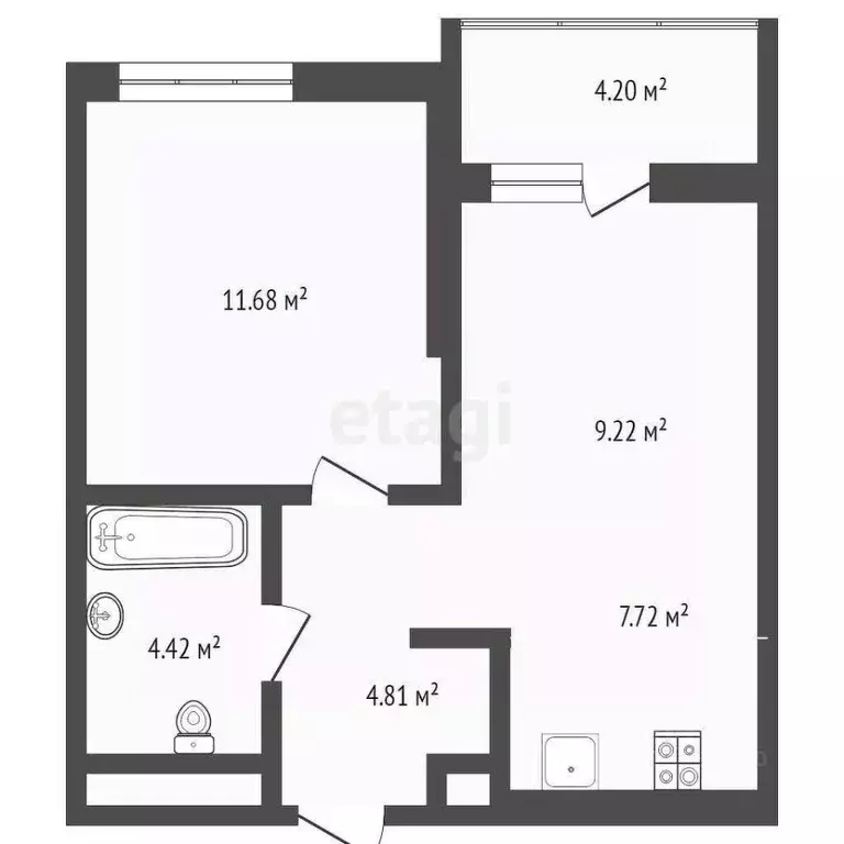 1-к кв. Тюменская область, Тюмень ДОК мкр, ул. Воронинская, 47 (37.82 ... - Фото 2