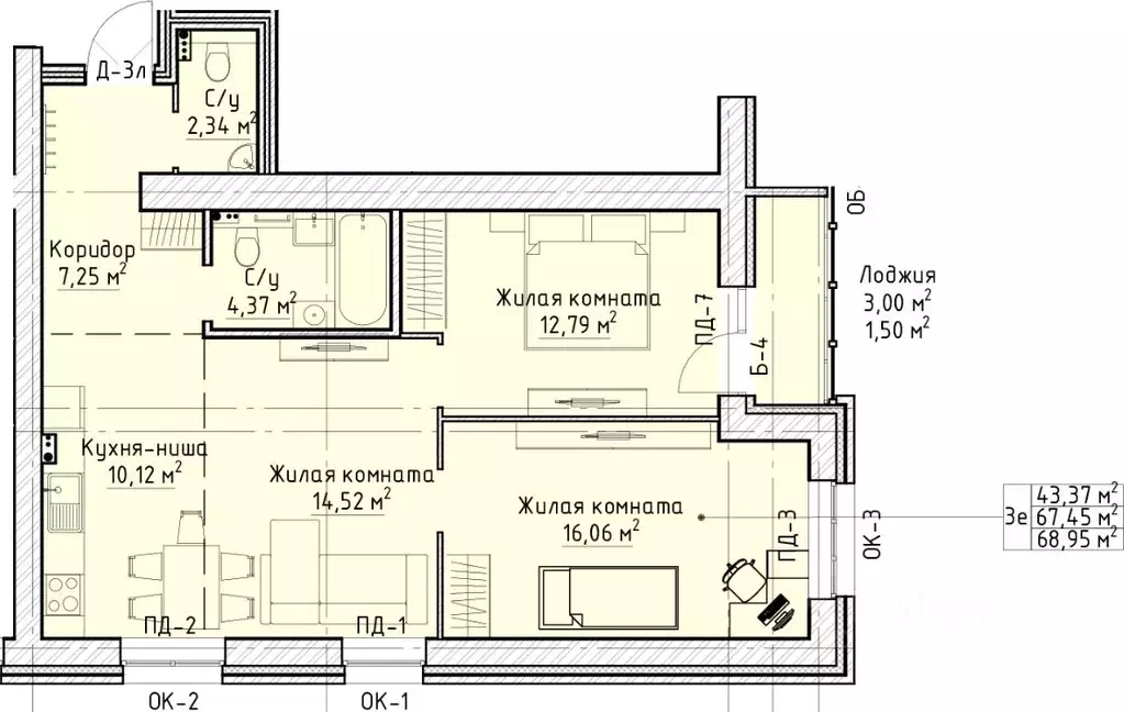 3-к кв. Кировская область, Киров Красный Химик мкр,  (68.95 м) - Фото 0