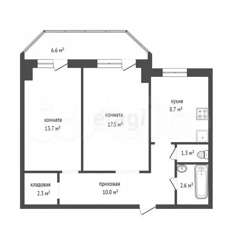 2-к. квартира, 56 м, 3/10 эт. - Фото 1