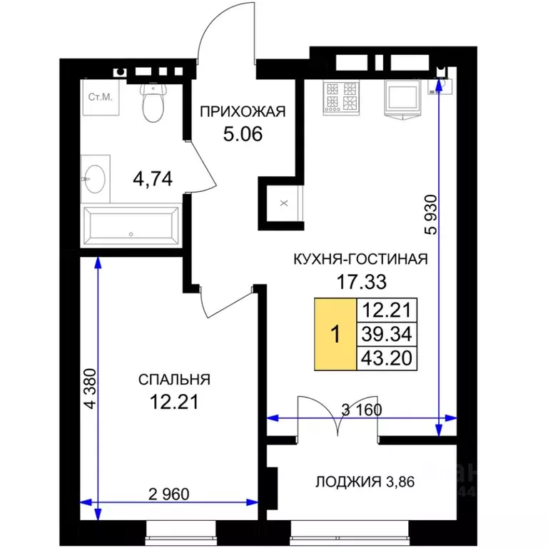 1-к кв. Калининградская область, Гурьевск Включи жилой комплекс (43.2 ... - Фото 0