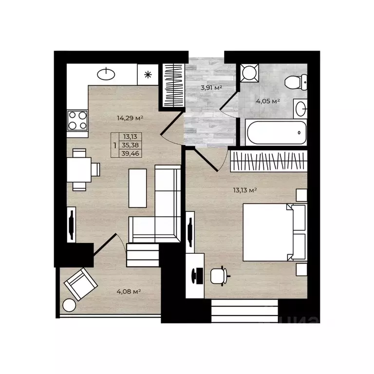 1-к кв. Ярославская область, Ярославль Тормозное ш. (39.46 м) - Фото 1