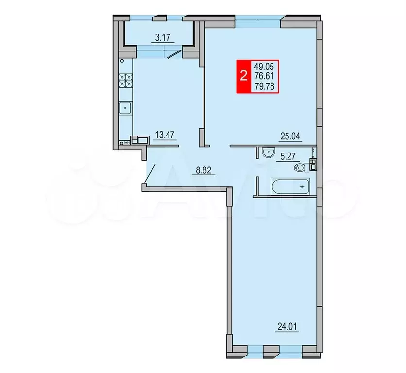 2-к. квартира, 79,8 м, 4/8 эт. - Фото 0