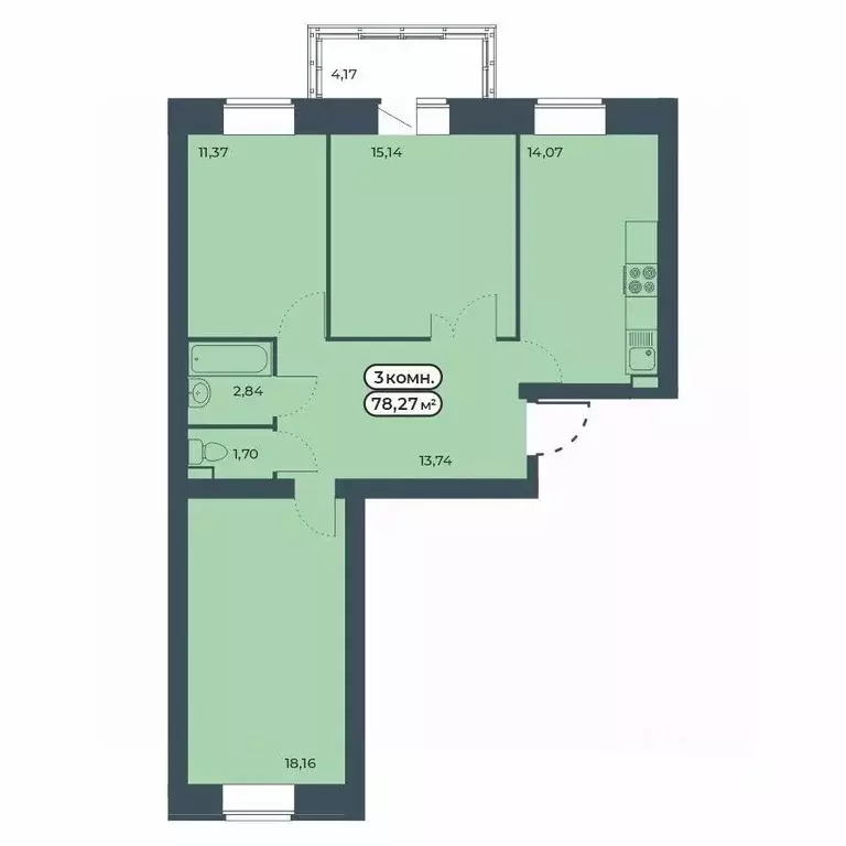 3-к кв. Красноярский край, Красноярск ул. Светлова, 25/1 (78.27 м) - Фото 1