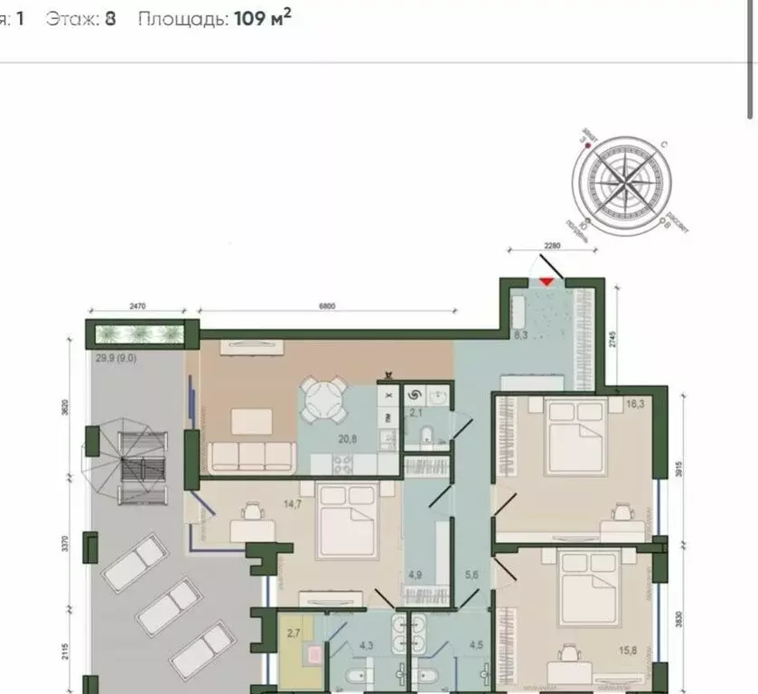 4-комнатная квартира: Калининград, улица Молодой Гвардии, 34к2 (109 м) - Фото 0