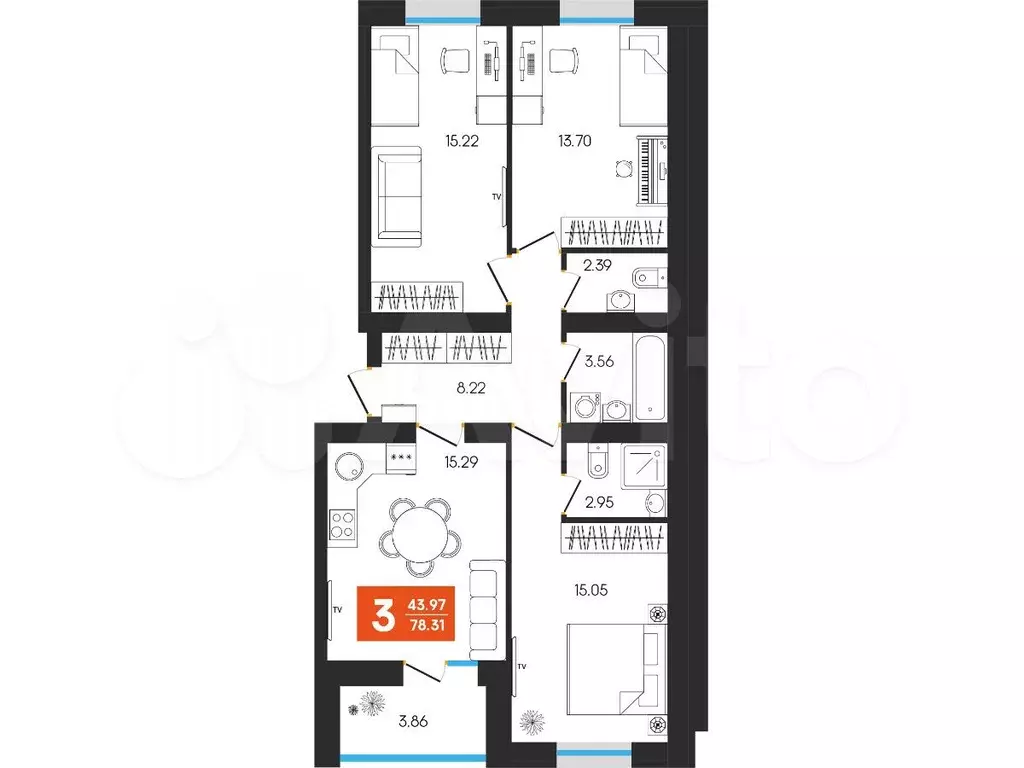 3-к. квартира, 78,3 м, 7/8 эт. - Фото 0