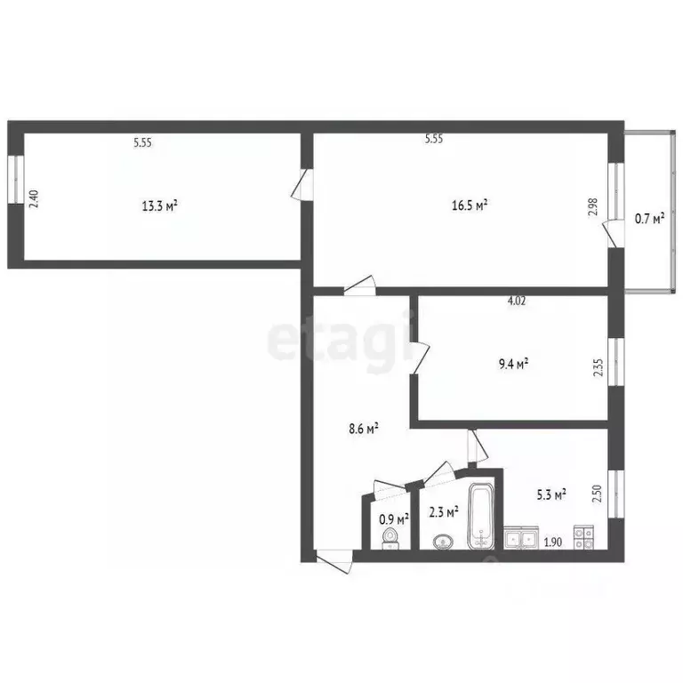 3-к кв. Мордовия, Чамзинский район, Комсомольский рп, 1-й мкр 31 (56.3 ... - Фото 2