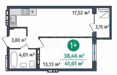 1-к. квартира, 41 м, 9/9 эт. - Фото 1