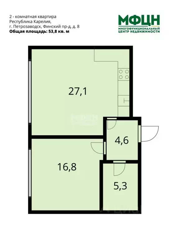 2-к кв. Карелия, Петрозаводск проезд Финский, 8 (53.8 м) - Фото 2