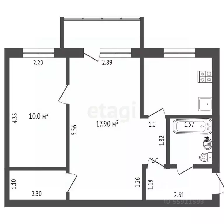 2-к кв. Чувашия, Урмары пгт ул. Ленина, 45 (44.4 м) - Фото 2