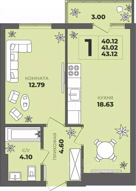 1-к кв. Калининградская область, Калининград ул. Генерала Толстикова, ... - Фото 1