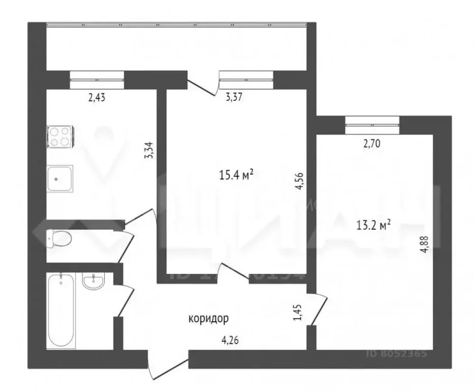 2-к кв. Татарстан, Казань ул. Декабристов, 83 (55.0 м) - Фото 1