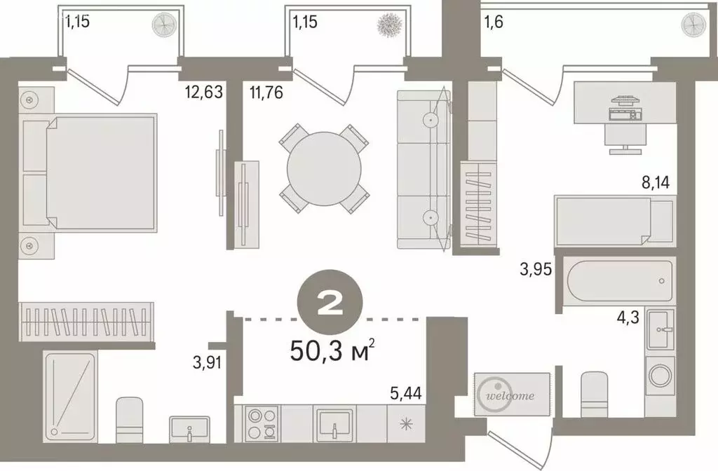 2-комнатная квартира: Екатеринбург, улица Академика Ландау, 7Б (50.3 ... - Фото 1