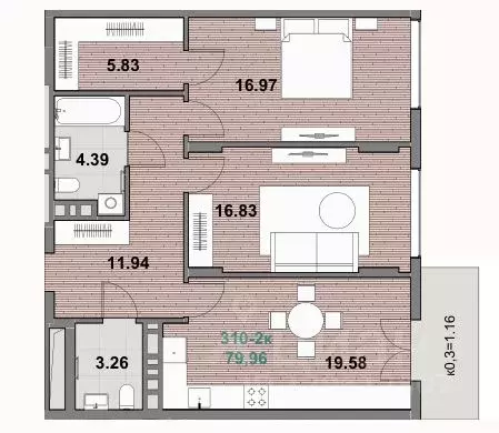 2-к кв. Калининградская область, Зеленоградск ул. Гагарина (79.93 м) - Фото 1