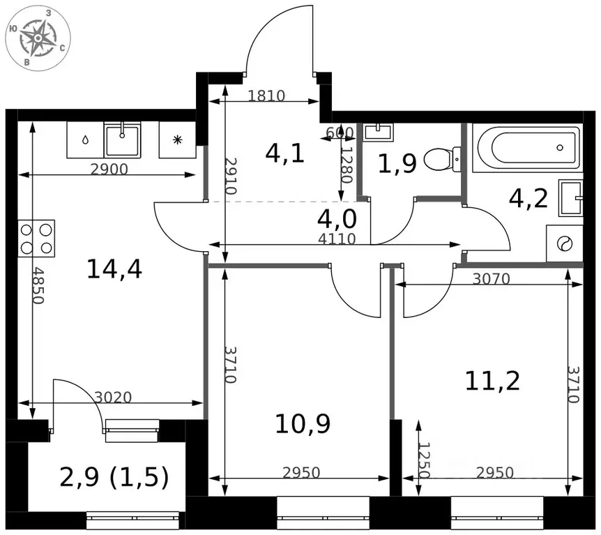 2-к кв. Москва 1-й Измайловский жилой комплекс (52.2 м) - Фото 1