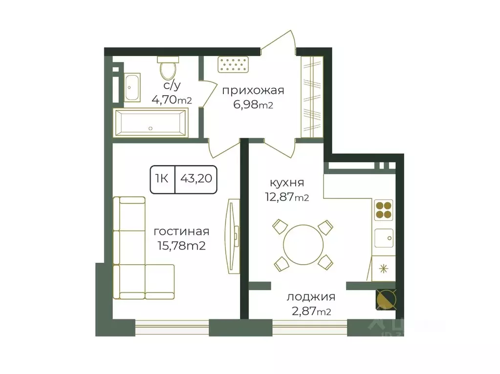 1-к кв. Дагестан, Каспийск просп. Акулиничева (43.2 м) - Фото 2