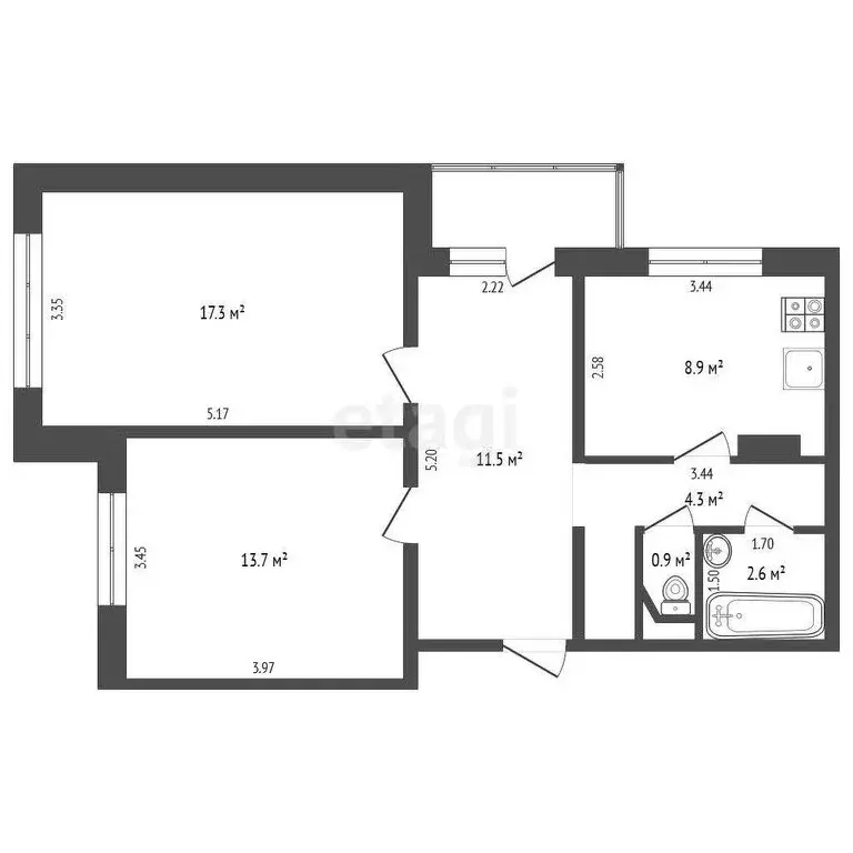 2-комнатная квартира: Неман, Красноармейская улица, 6 (59.2 м) - Фото 1
