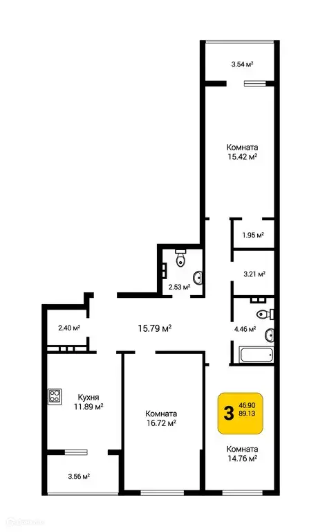 Продаётся 3-к квартира, 92.68 м - Фото 0