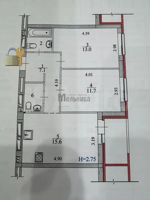 3-к. квартира, 57,3 м, 14/23 эт. - Фото 0