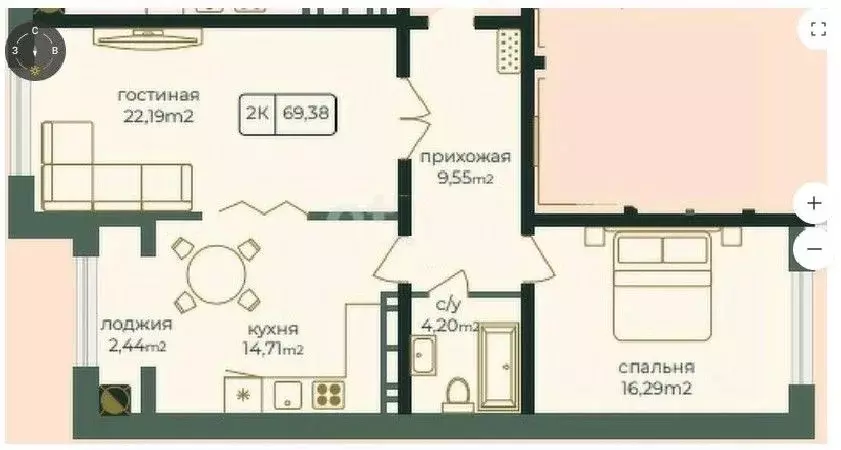 2-к кв. Дагестан, Каспийск просп. Акулиничева (69.34 м) - Фото 0