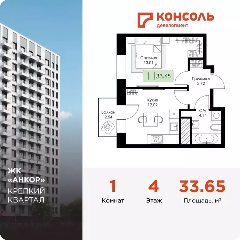 1-к кв. Нижегородская область, Нижний Новгород 15-й кв-л, Анкор жилой ... - Фото 0