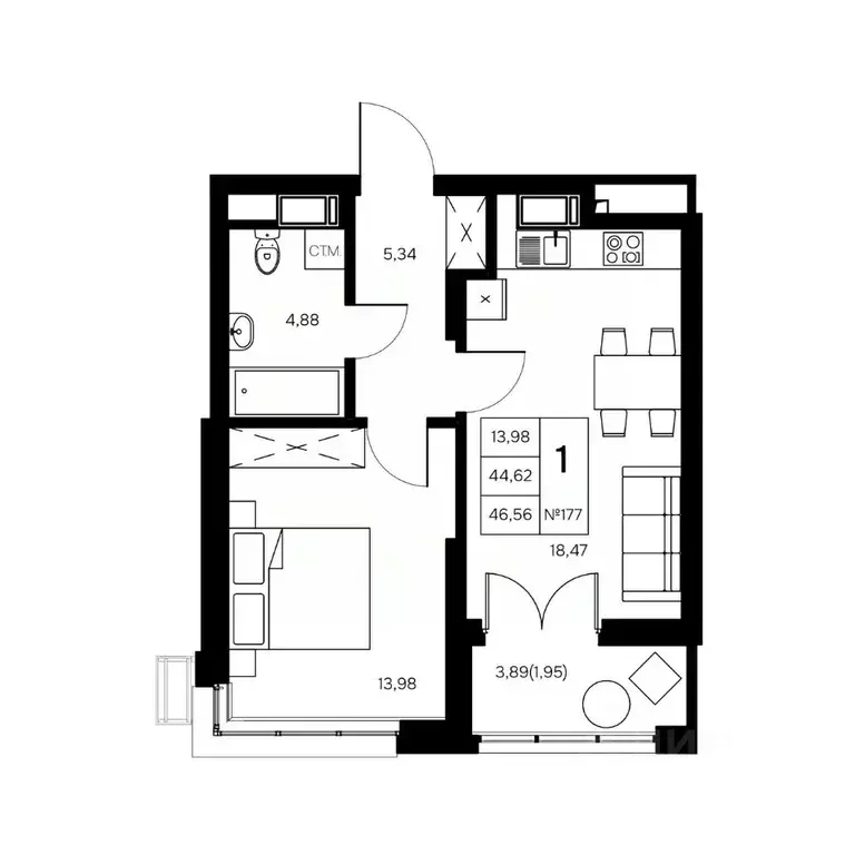 1-к кв. Калужская область, Обнинск Заовражье жилрайон, Новый город ... - Фото 1