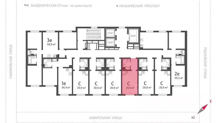 Студия Санкт-Петербург ул. Пахомовская, 14к2 (20.9 м) - Фото 1