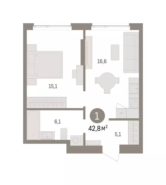 1-комнатная квартира: Пермь, микрорайон Крохалева (42.77 м) - Фото 2