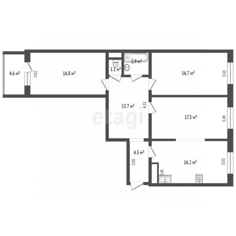 3-к кв. Тюменская область, Тюмень Мыс мкр, ул. Судоремонтная, 28 (89.0 ... - Фото 0