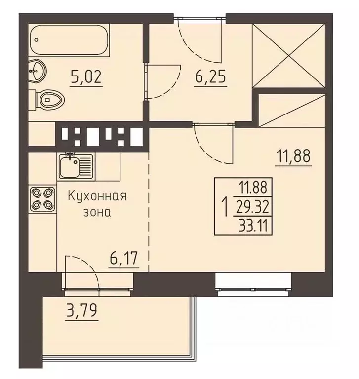 1-к кв. Иркутская область, Иркутск ул. Рылеева, 7 (32.9 м) - Фото 0
