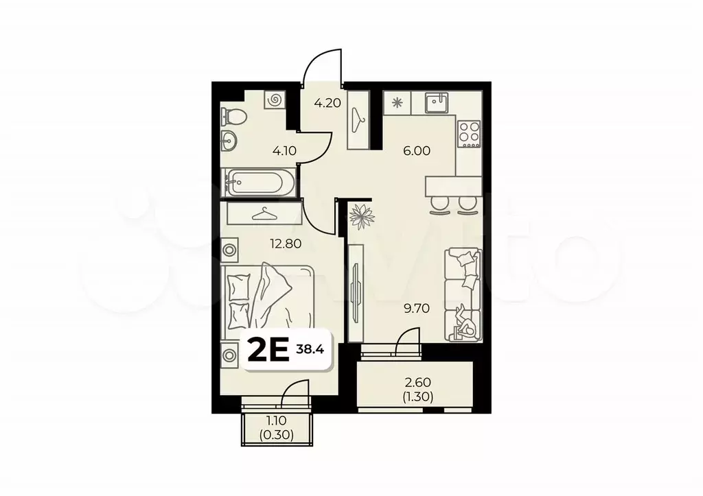 2-к. квартира, 38,4 м, 5/8 эт. - Фото 0