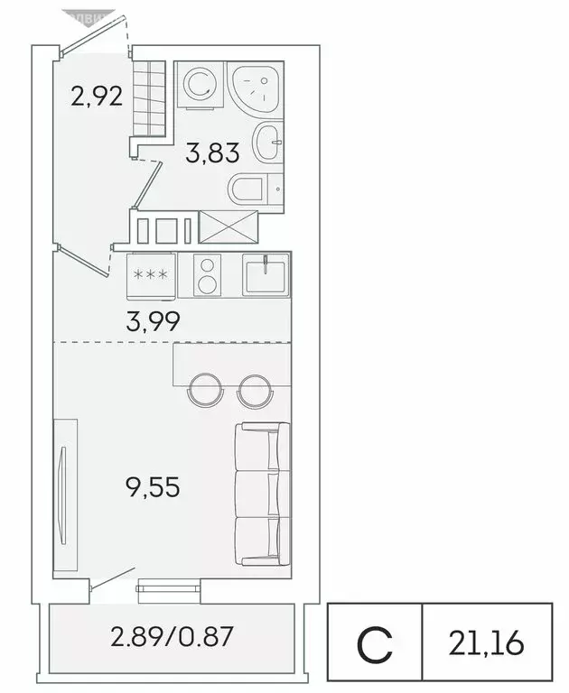 Квартира-студия: Мурино, Графская улица, 6к1 (20.3 м) - Фото 1