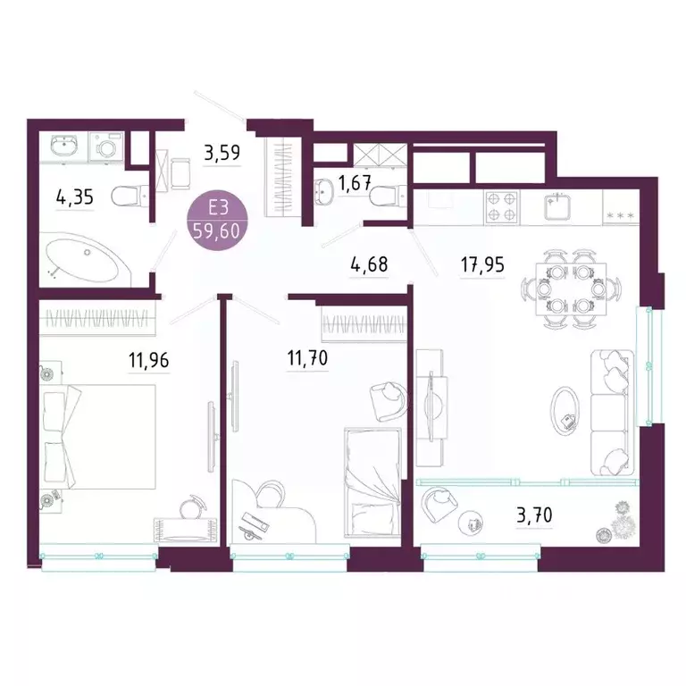 2-к кв. Тульская область, Тула ул. Купцов Гречихиных (59.6 м) - Фото 1