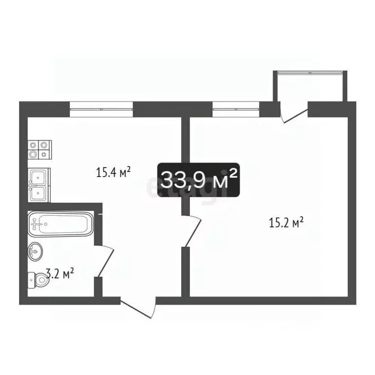 1-к кв. Башкортостан, Стерлитамак Лесная ул., 24А (33.9 м) - Фото 1