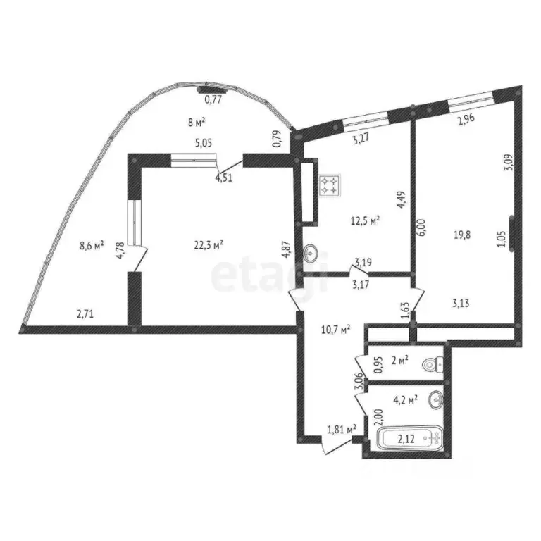 2-к кв. Башкортостан, Уфа ул. Блюхера, 3/8 (80.0 м) - Фото 1