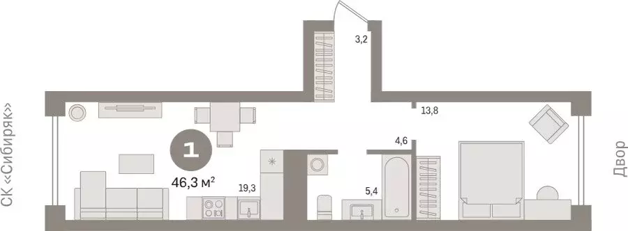 1-комнатная квартира: Новосибирск, улица Аэропорт, 88 (46.27 м) - Фото 1