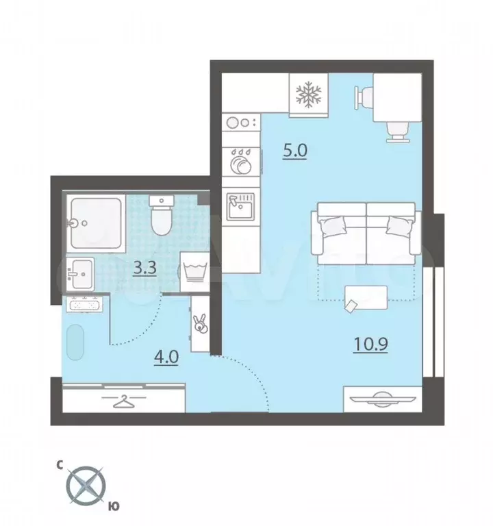 Квартира-студия, 23,2 м, 3/8 эт. - Фото 0