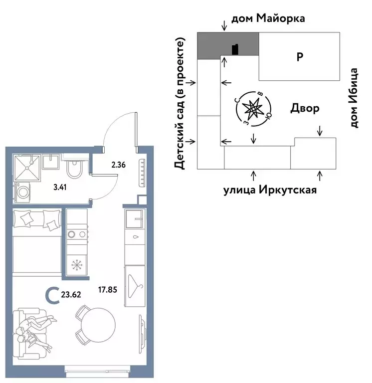 Квартира-студия: Тюмень, микрорайон ДОК, Ярославская улица (23.62 м) - Фото 0